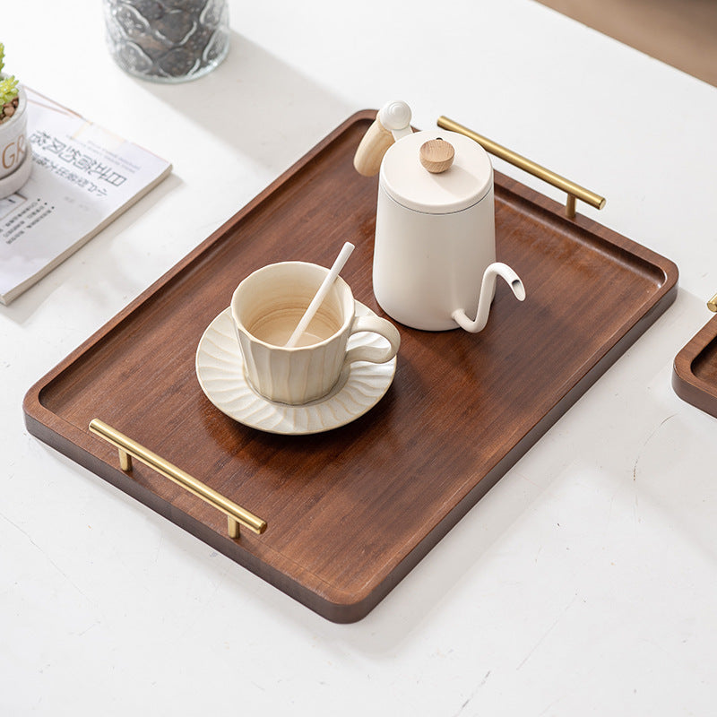 Light luxury retro nanzhu tea tray wooden tray commercial rectangular tea tray pastry handle barbecue serving dish plate