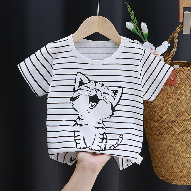 Class A Cotton Kids Short Sleeve T-Shirt Girls Baby Summer Solid Color Cotton Printed Short Sleeve 100 Kids Class A T-Shirt