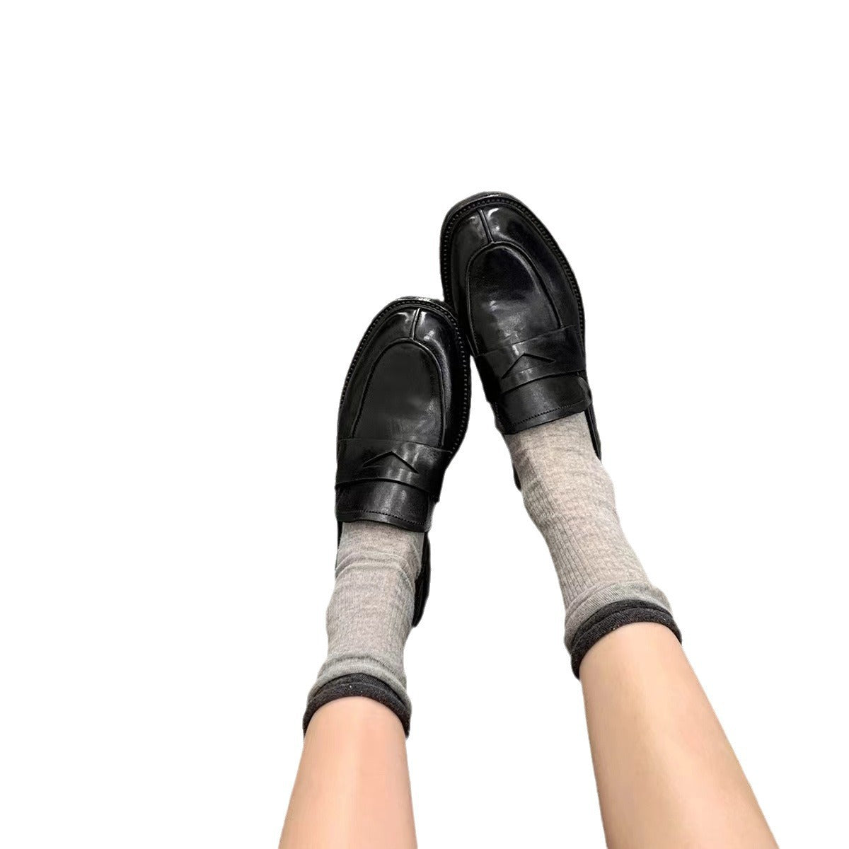 Cowhide version ~ soft retro slip-on leather loafers, women's block heel, British style small leather shoes, oxford shoes, single shoes