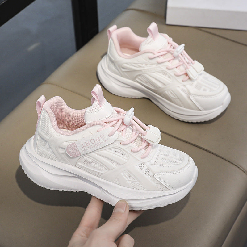 Summer girls' sneakers, mesh breathable single shoes, outdoor casual shoes, telescopic buckle running shoes for middle school students, and primary school students