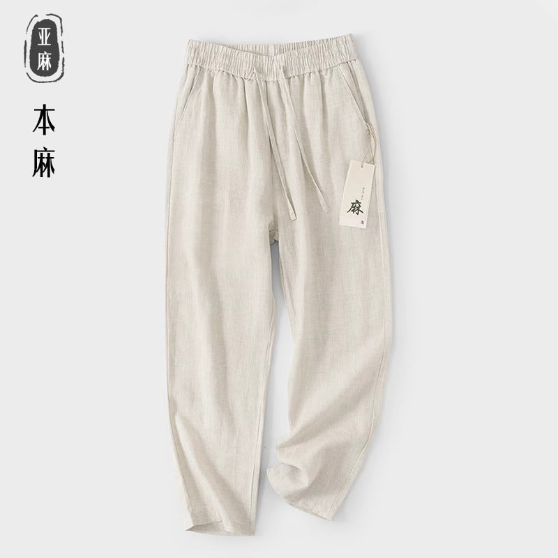 New Chinese Linen Pants Men's Summer Thin Comfortable Breathable Straight Leg Casual Pants Loose Cotton Linen Pants Plus Size