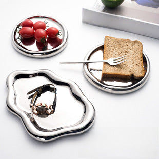 Byron ins galvanized silver tray photo props jewelry storage tray display plate light luxury ceramic jewelry ornaments