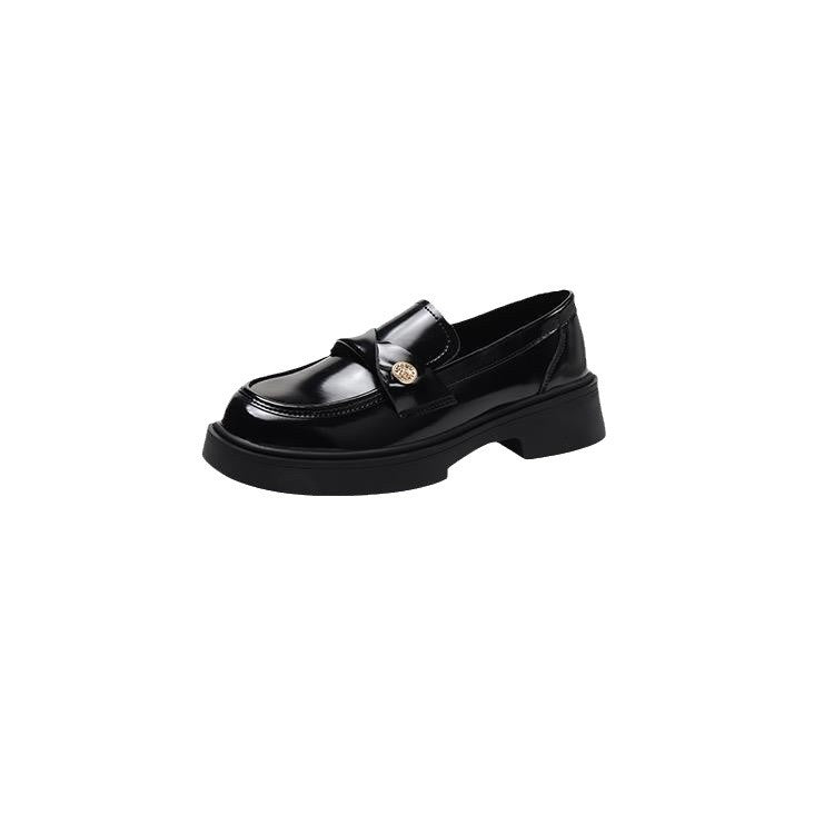 French gold coin loafers, women's British style 2024 spring and autumn new platform block heels, one foot slip small leather shoes