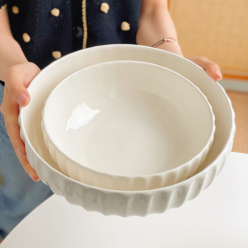 10 inch large soup bowl king size household ceramic simple snail flour vertical grain large bowl instant noodle bowl 8 inch white