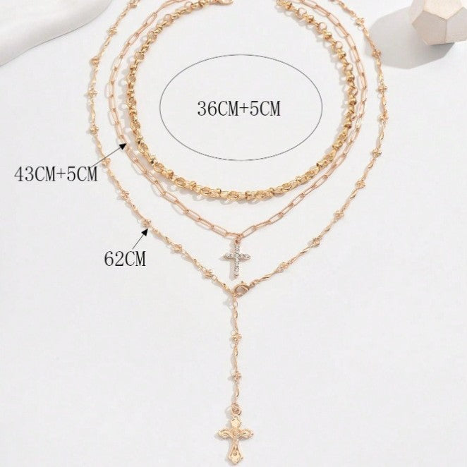 European and American cross-border hip hop ins diamond cross pendant long necklace personality multi-layer clavicle chain female wholesale