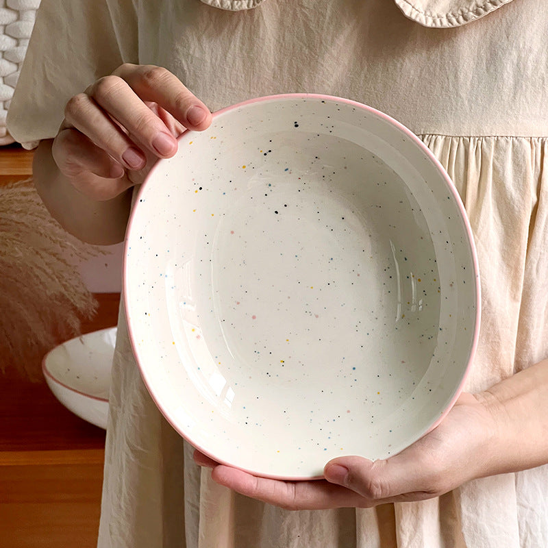 ins style simple creative ceramic dish plate color sesame glaze open soup plate home oval rice plate underglaze color