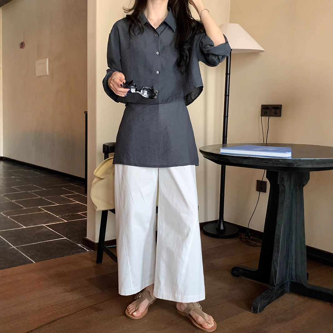 Vison Clothing 2025 Summer New Korean Version Design Sense Thin Long Sleeve Shirt Camisole Top Two-Piece Women's Wear