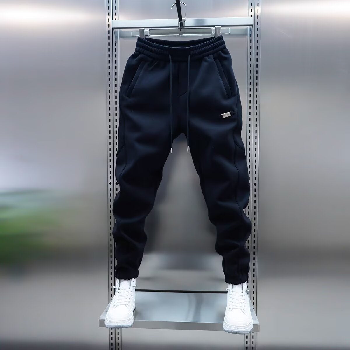 2025 spring men's solid color sports sweatpants trend new leggings stretch versatile small leg pants black in stock
