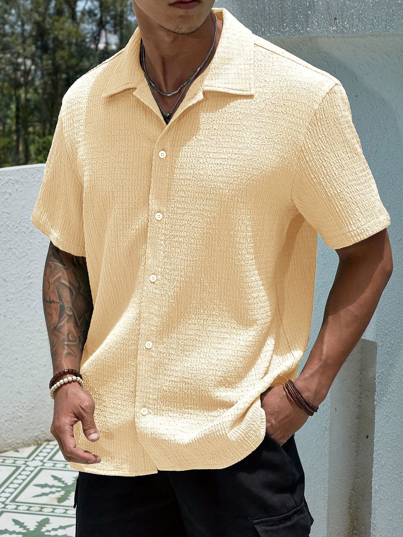 Exclusive for temu shein amazon cross-border foreign trade men's shirt 2024 summer new men's solid color short