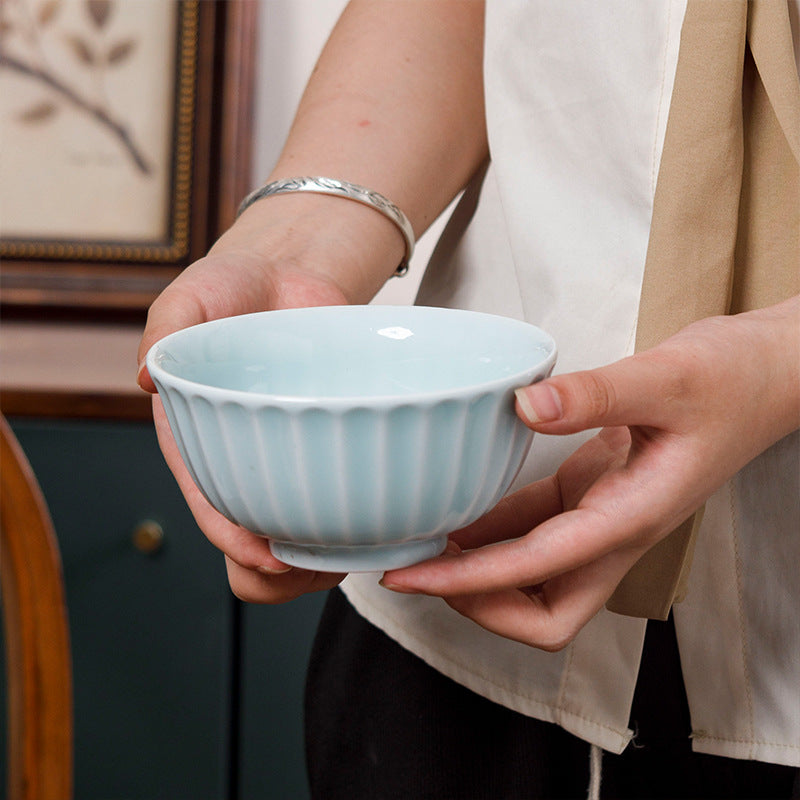 Jingdezhen celadon stripe rice bowl household 5 inch small soup bowl 10 noodle bowls creative characteristic ceramic tableware