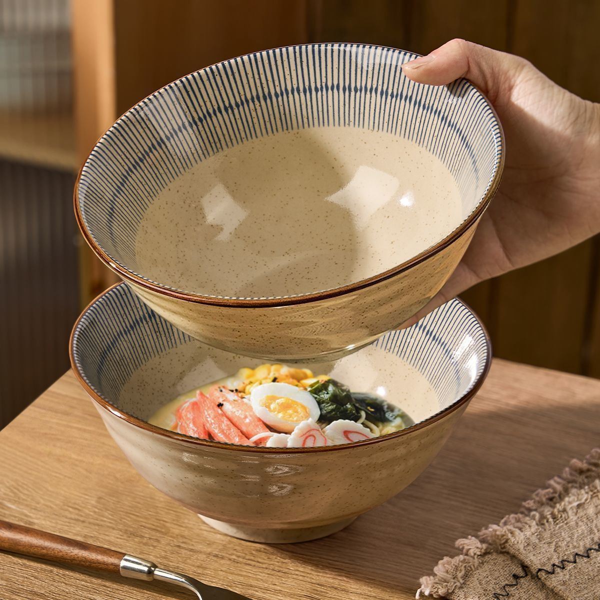 Japanese Style Ceramic Noodle Bowl High Temperature Resistant Ramen Bowl Retro Home 2025 New Instant Noodle Bowl Eating Noodle Bowl Large Bowl