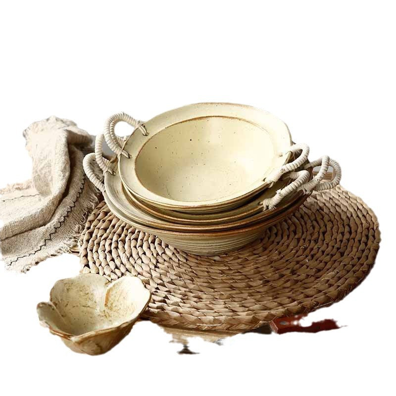 Hemp rope amphora stoneware bowl vintage distressed straw hat bowl pasta bowl household noodle bowl soup bowl