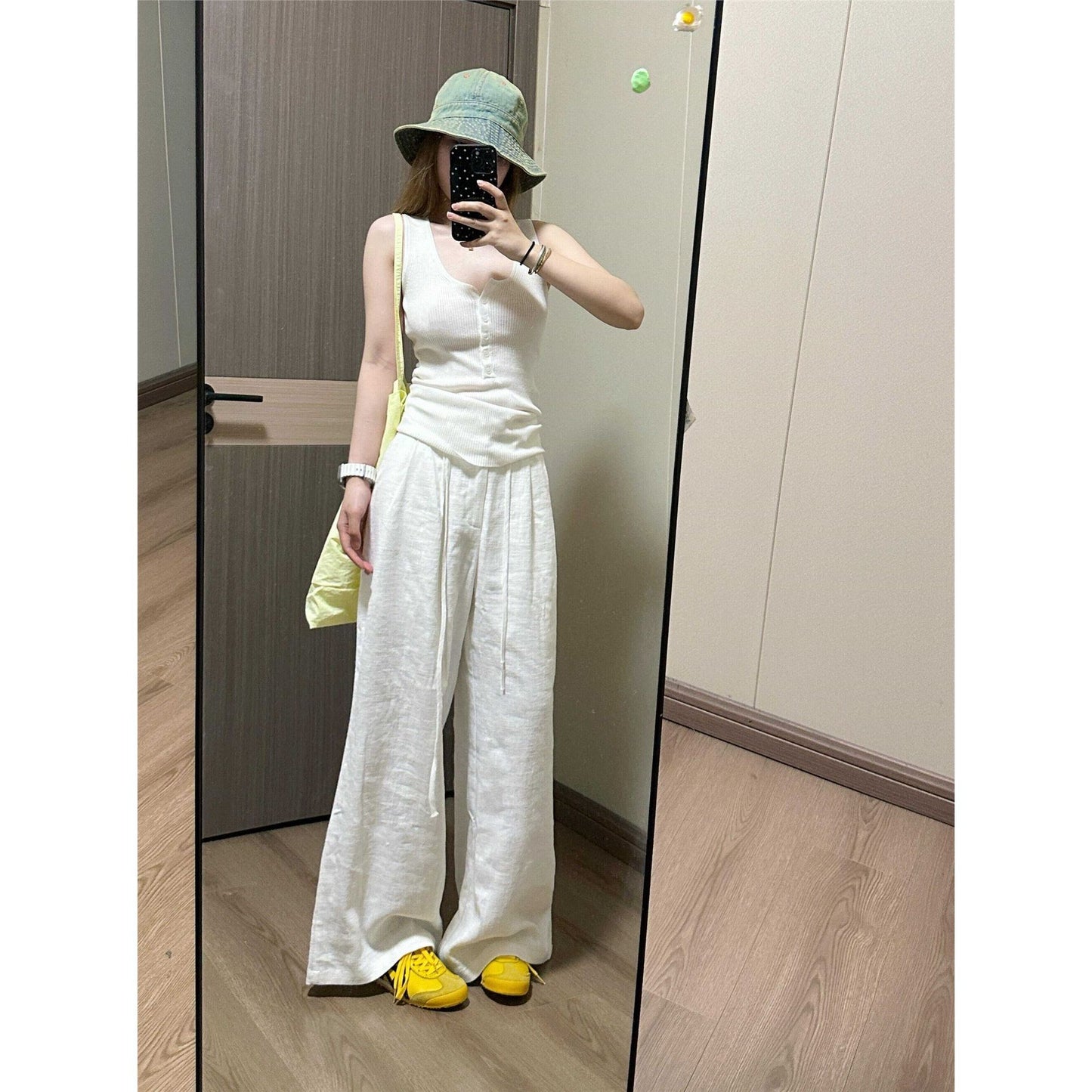 Linen wide-leg pants women's thin summer 2025 new high-waisted loose and versatile drape slacks