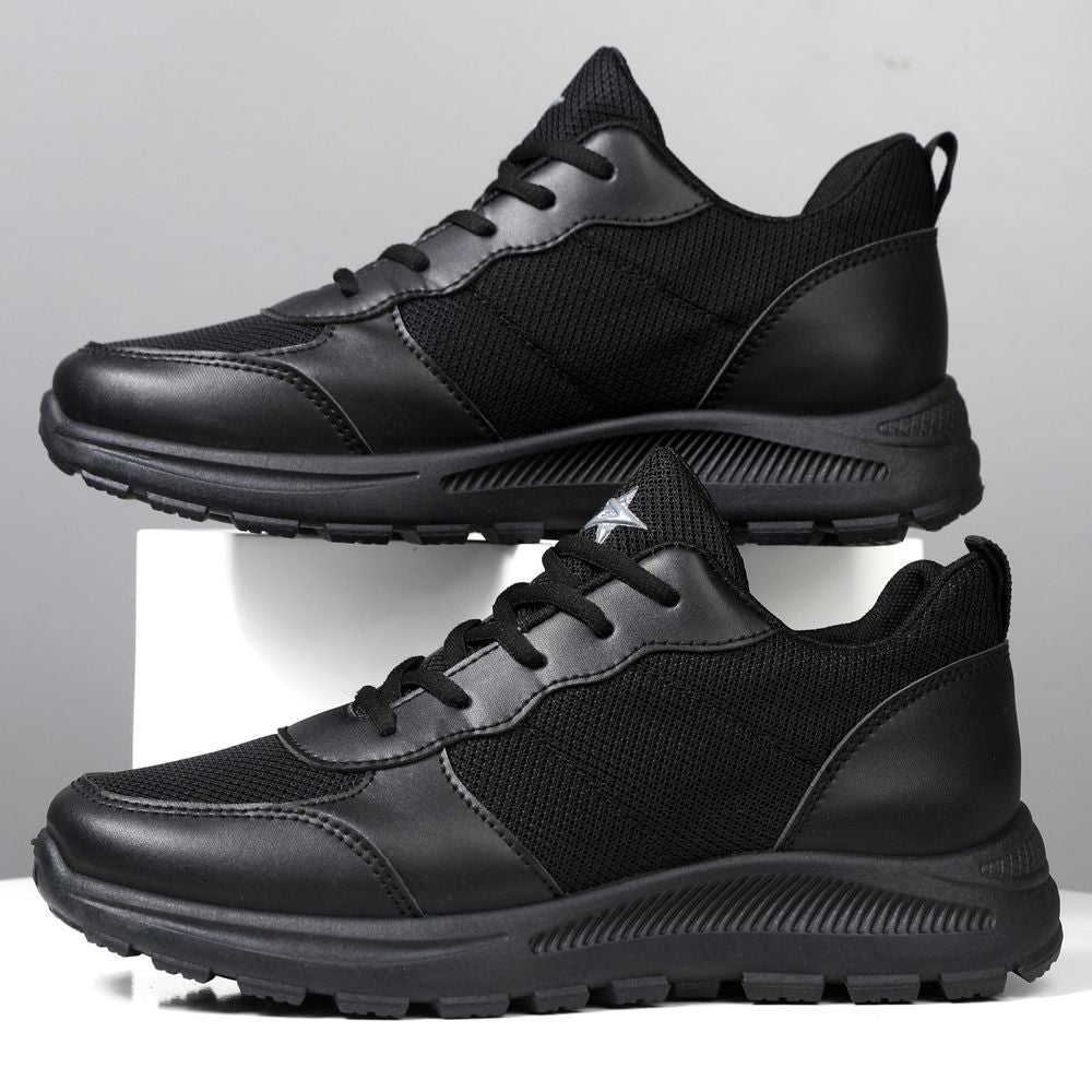 2025 Spring New Men's Shoes Mesh Breathable Athleisure Shoes Soft Sole Non-slip Simple Pure Black Training Work Shoes