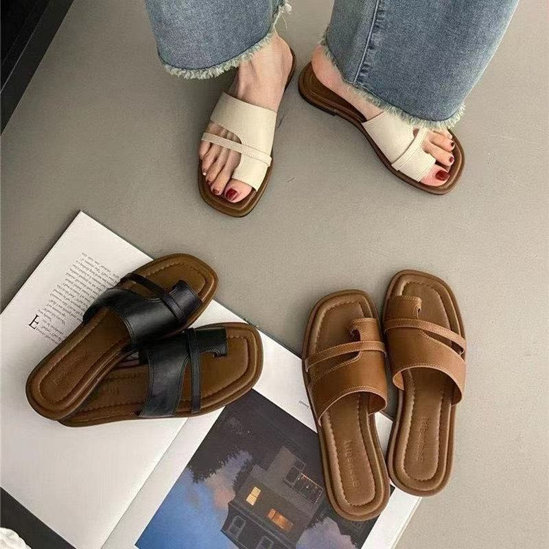 2024 Summer New Slippers Women's Korean Version Retro Simple Slippers Slippers Roman Sandals