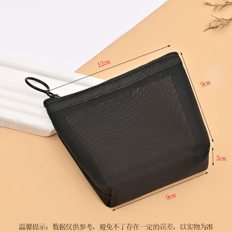 ins Japanese Korean girl heart flocking love mesh cosmetic bag transparent travel storage bag portable lipstick bag wholesale