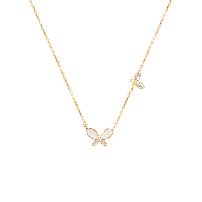 Diamond-encrusted opal butterfly necklace women's 2024 new light luxury niche simple clavicle chain temperament cold style accessories