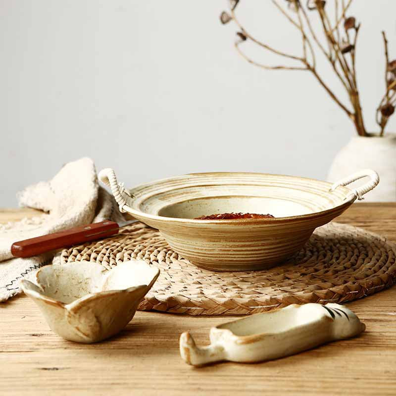 Hemp rope amphora stoneware bowl vintage distressed straw hat bowl pasta bowl household noodle bowl soup bowl