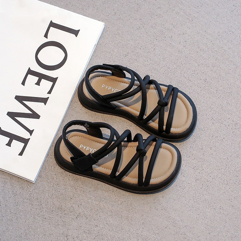 2025 summer new girls' sandals Korean version of breathable Roman shoes for medium and large children open-toed beach shoes