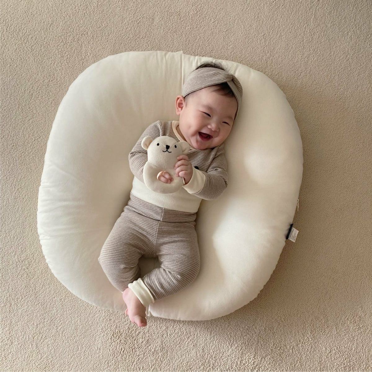 Newborn clothes A baby striped triangle crawling suit + high-waisted belly pants + headband three-piece baby suit