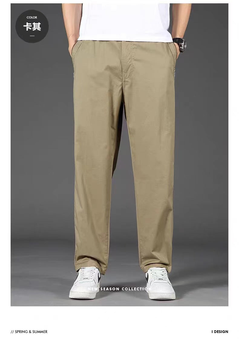 Summer 2025 Thin Casual Pants Men's Loose Straight Plus Size Wide Leg Teen Khaki Business Cargo Pants
