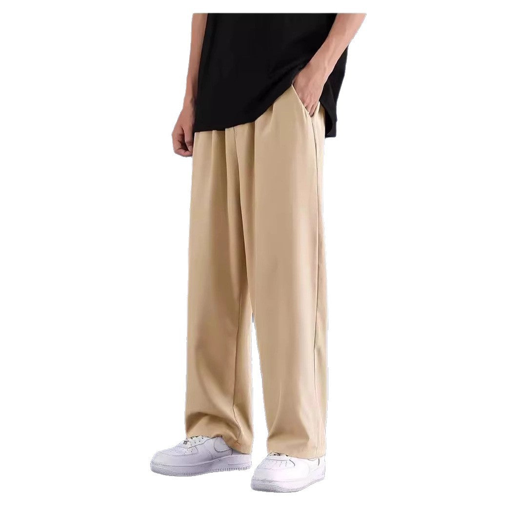 Summer ice silk quick-drying pants men's ins trend anti-wrinkle feeling straight wide-leg pants athleisure trousers