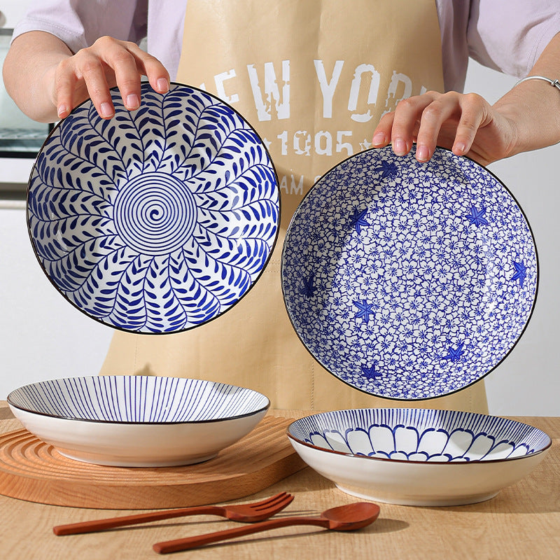 ins Japanese style tableware 8 inch deep dish ceramic plate creative home hand-painted western dish plate Internet celebrity dinner plate spring