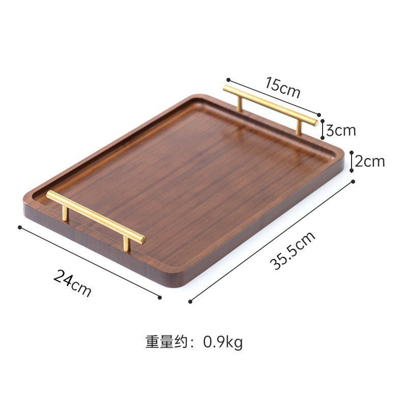 Light luxury retro nanzhu tea tray wooden tray commercial rectangular tea tray pastry handle barbecue serving dish plate