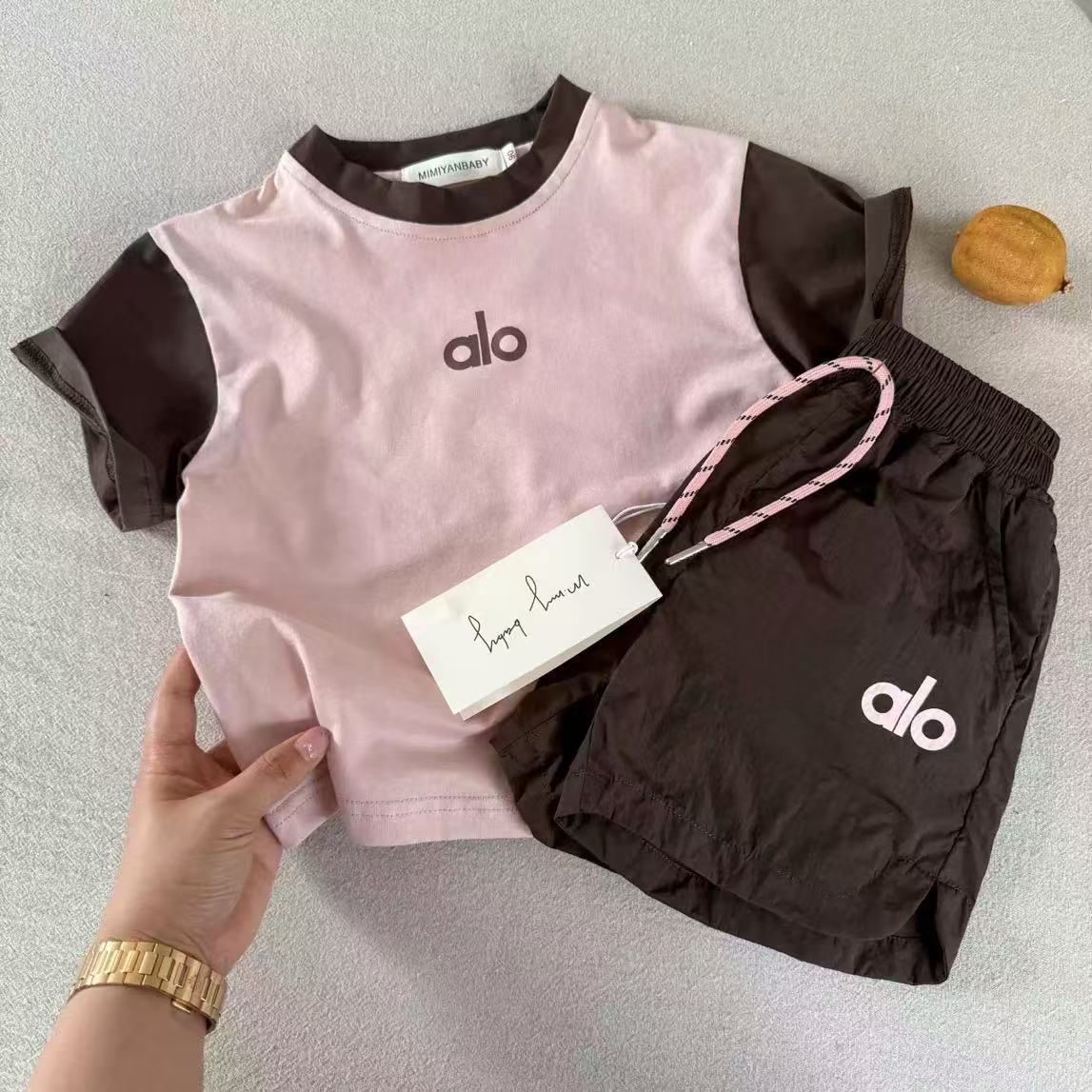 Sunshine boys shorts boys set 2025 summer contrast two-piece set baby short sleeve sportswear girls short sleeve T