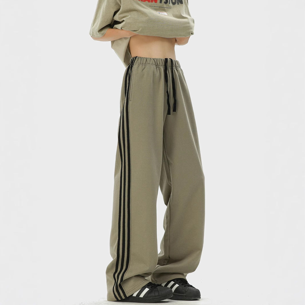 Three bar pants men's 2025 spring new American retro heavyweight sweatpants trendy brand loose straight casual pants