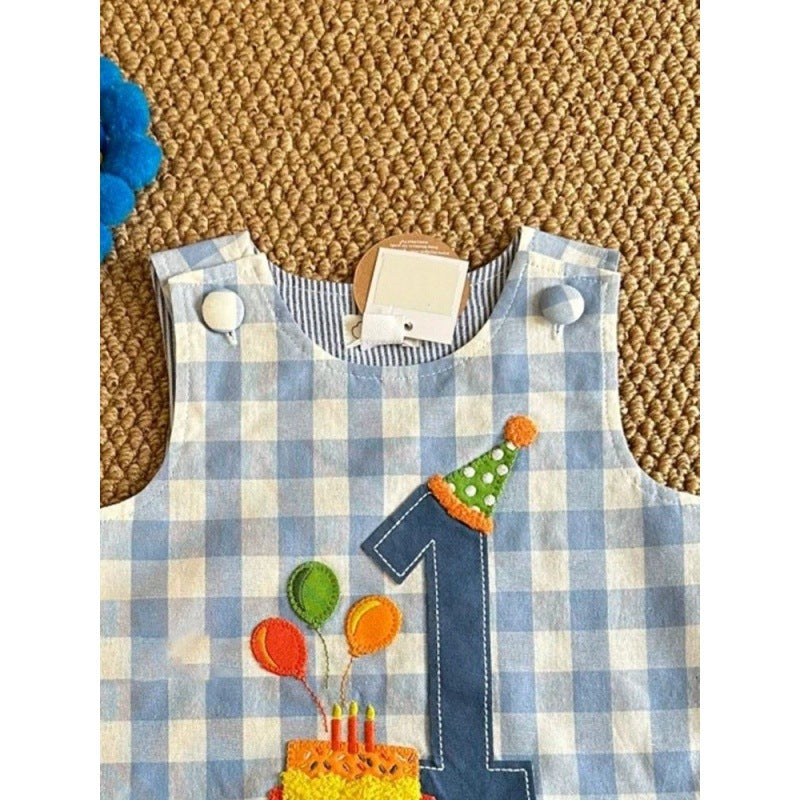 Baby summer clothes, summer clothes, super foreign casual, baby plaid climbing clothes, summer thin baby onesies