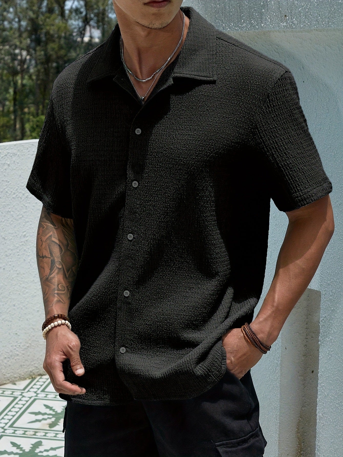 Exclusive for temu shein amazon cross-border foreign trade men's shirt 2024 summer new men's solid color short
