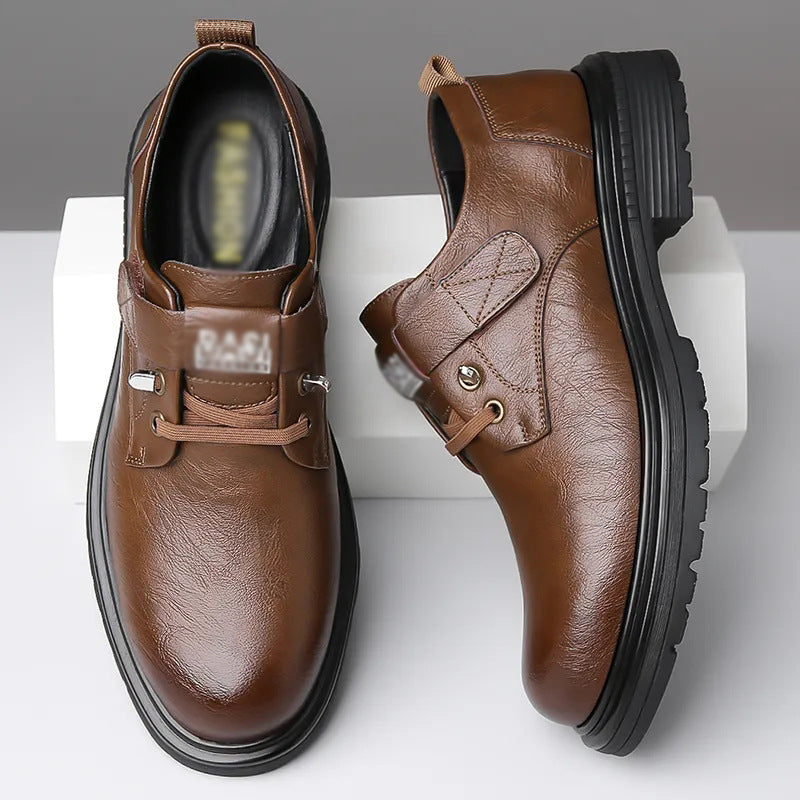 Breathable British style leather shoes men's spring and autumn trend business soft soles casual shoes retro men's cargo shoes big toe shoes