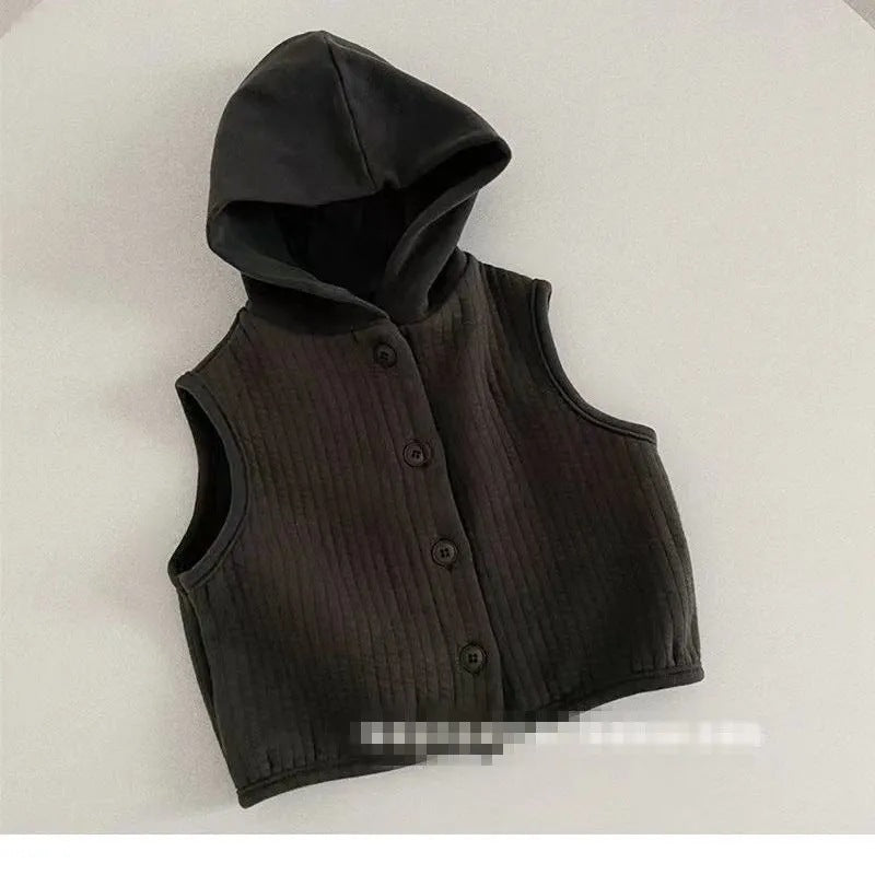 Korean version of children's clothing 2023 spring children's vest spring and autumn wear Han Fan baby baby hooded shoulder vest horse clip