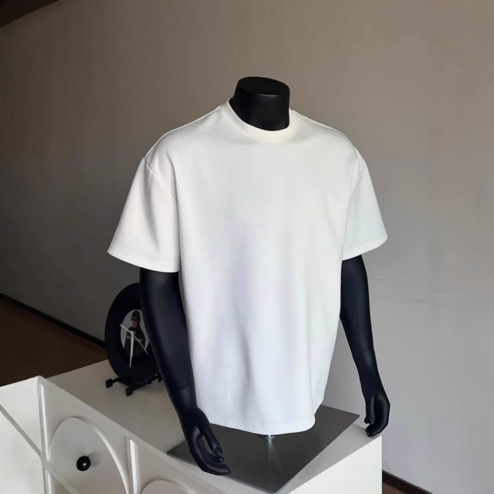 Heavyweight combed cotton white full-shouldered short-sleeved men's heavyweight cotton American crewneck T-shirt with a base layer and half sleeves