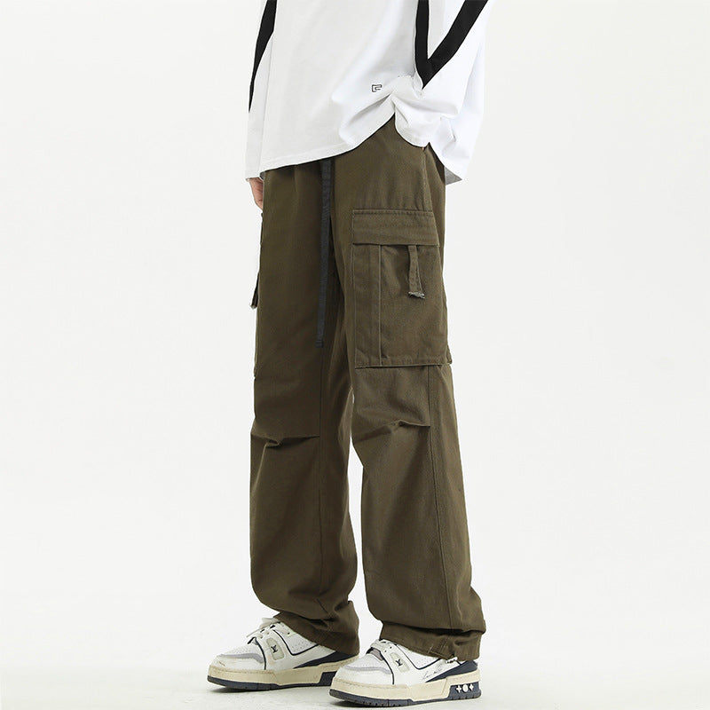 Cargo pants, men's spring and autumn, new trendy brand loose cotton straight-leg pants, boys' American casual sports trousers