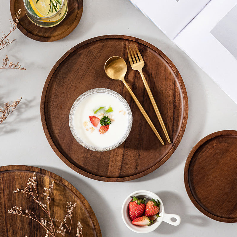 Cross border Japanese wooden large round plate oversized tray waterproof retro tea tray 40cm outdoor camping table plate