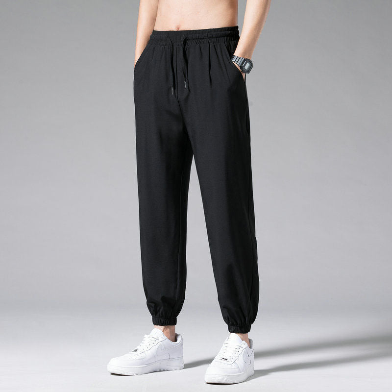 Factory direct summer thin ice silk pants men's loose straight draped feeling trousers quick-drying athleisure long