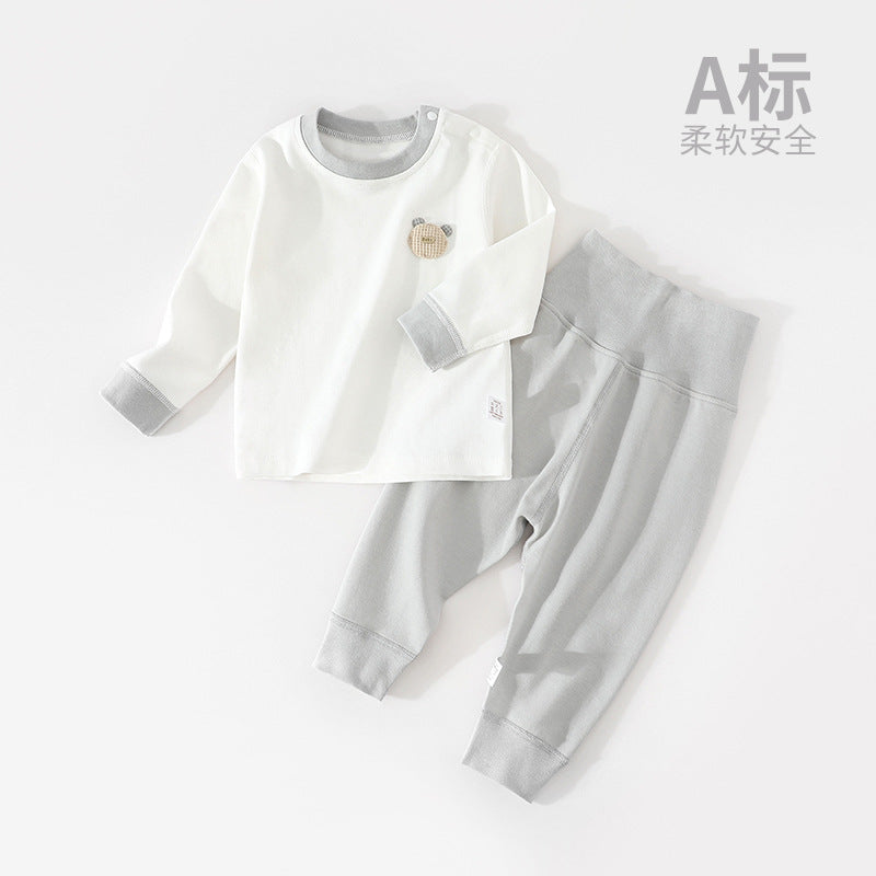 Baby autumn coat set, cotton high-waisted belly protection, autumn pants, male and female baby long-sleeved split winter pajamas, cotton children