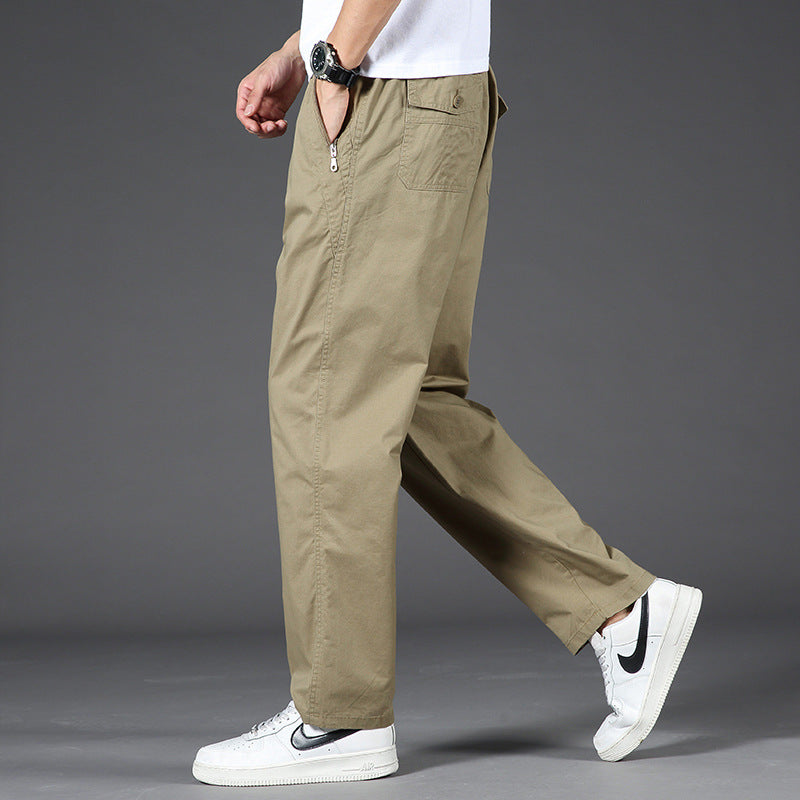 Summer 2025 Thin Casual Pants Men's Loose Straight Plus Size Wide Leg Teen Khaki Business Cargo Pants