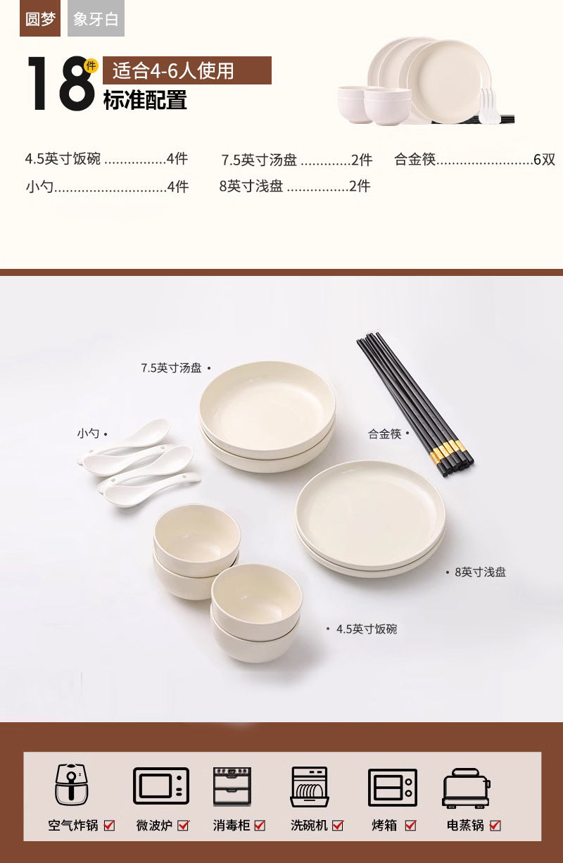 Ceramic Bowl Plate Cutlery Set