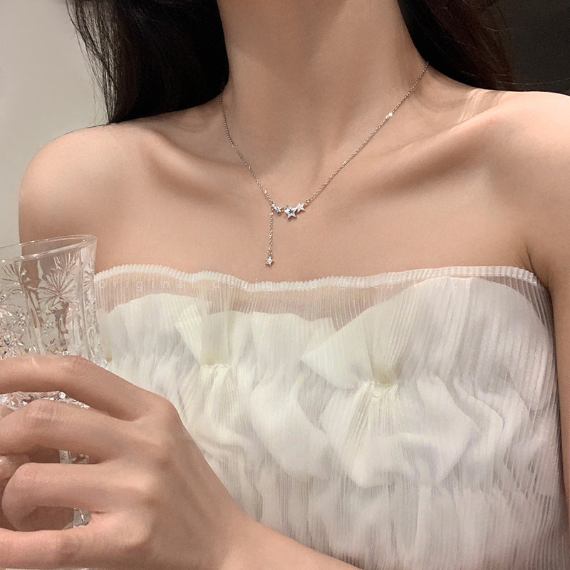 Star zircon tassel necklace female summer light luxury niche all-match net celebrity accessories Korean gentle temperament collarbone chain