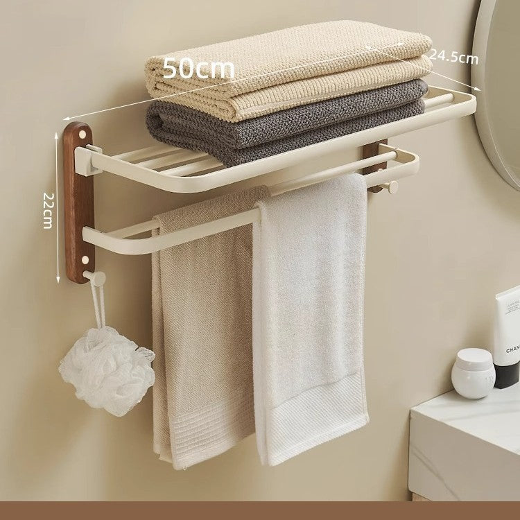 Walnut Maillard style shelf, towel rack set, bathroom foldable aluminum alloy shelf, bath towel rack
