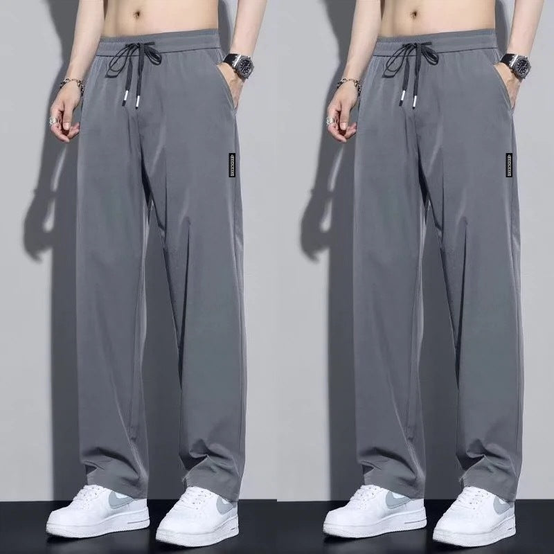 Thin Ice Silk Men's Trousers, Summer Plus Size Stretch Quick Dry Casual Pants, Loose Sport, Breathable Straight Leg Men's Pants