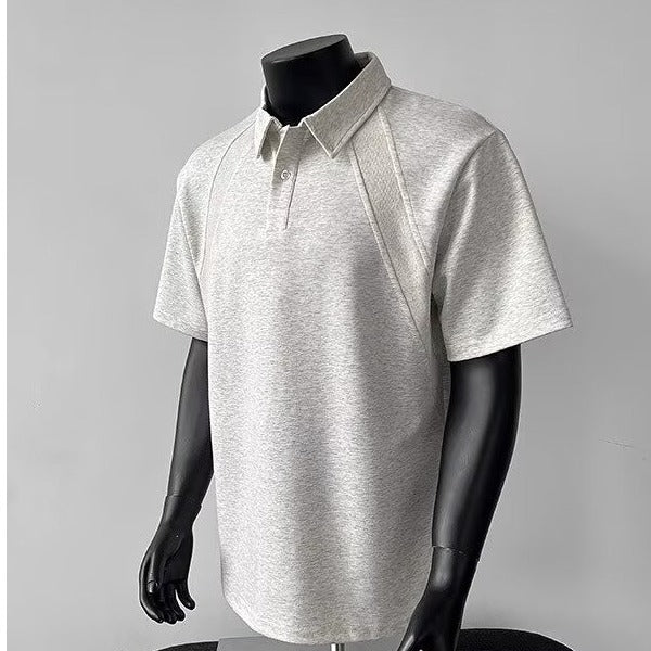 American Shoulder Short Sleeve Polo Shirt Men's Summer Heavy Teen T-shirt Lapel Raglan Sleeve Top Trend