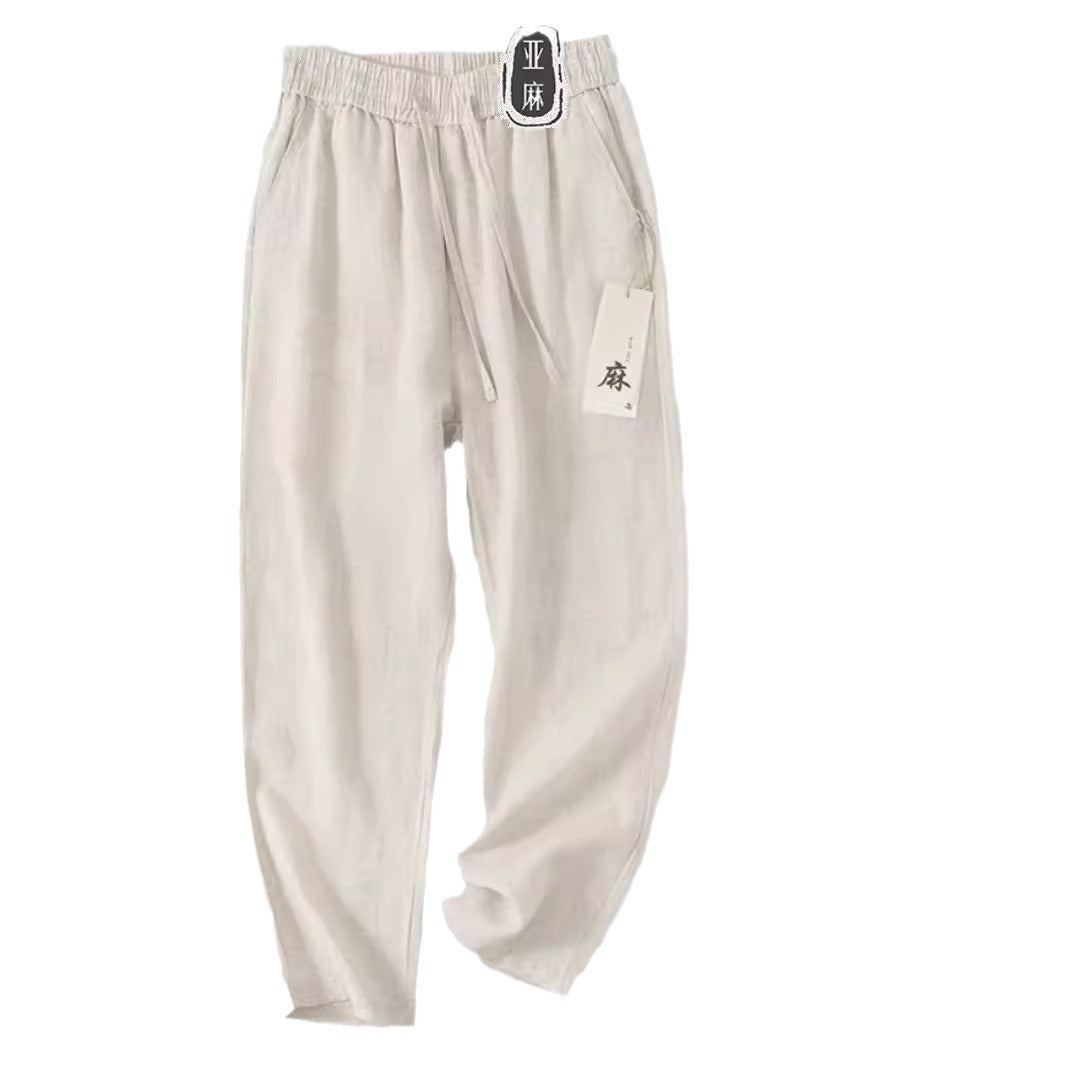 New Chinese Linen Pants Men's Summer Thin Comfortable Breathable Straight Leg Casual Pants Loose Cotton Linen Pants Plus Size
