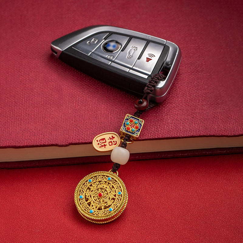 The ancient style of the national tide, the ancient method, the golden five blessings, the consummation, the car key chain, the pendant, the God of Wealth, the peace bag, the sand gold ornament, the round medallion