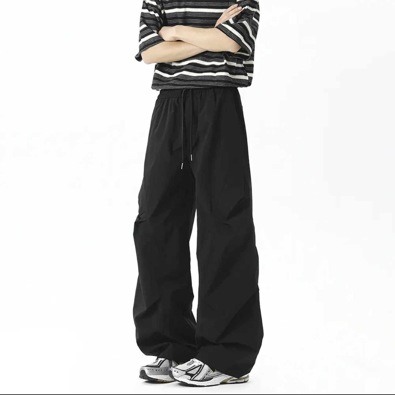 Summer thin casual ice silk cargo pants men's trend design sense is versatile, loose and breathable, American high street trousers