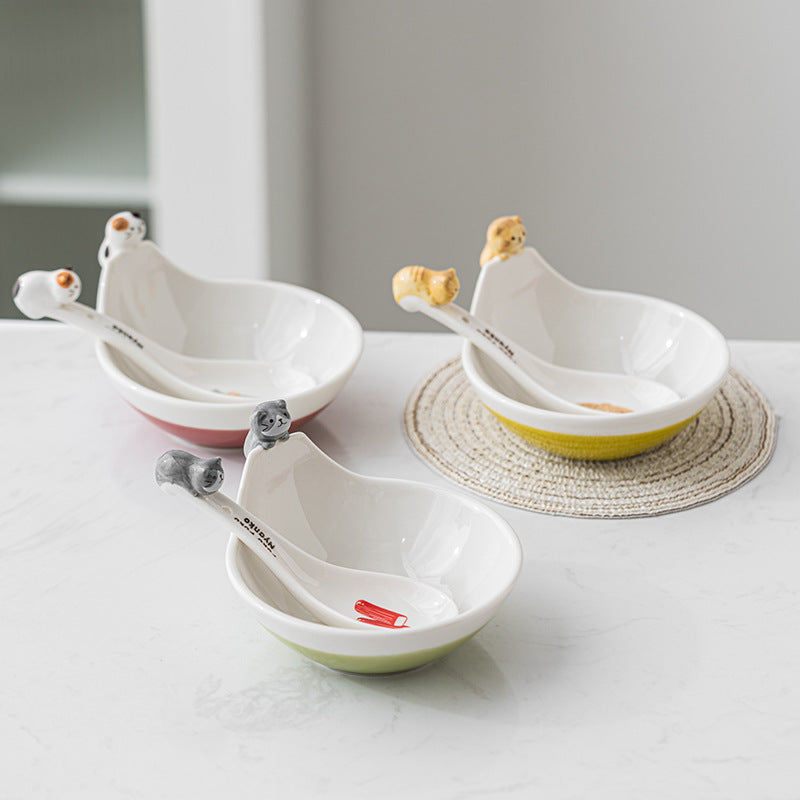 Japanese Ceramic Cat Hot Pot Bowl Sauce Bowl Cute Cartoon Dessert Salad Bowl Winter Hot Pot Bowl Three-dimensional Creativity