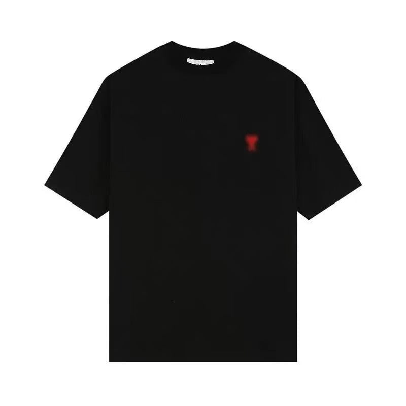 AMI &EANM2025 Hot Selling T-Shirt Men's Heart Embroidery Loose Dropped Sleeves Summer Fashion Short Sleeve Top